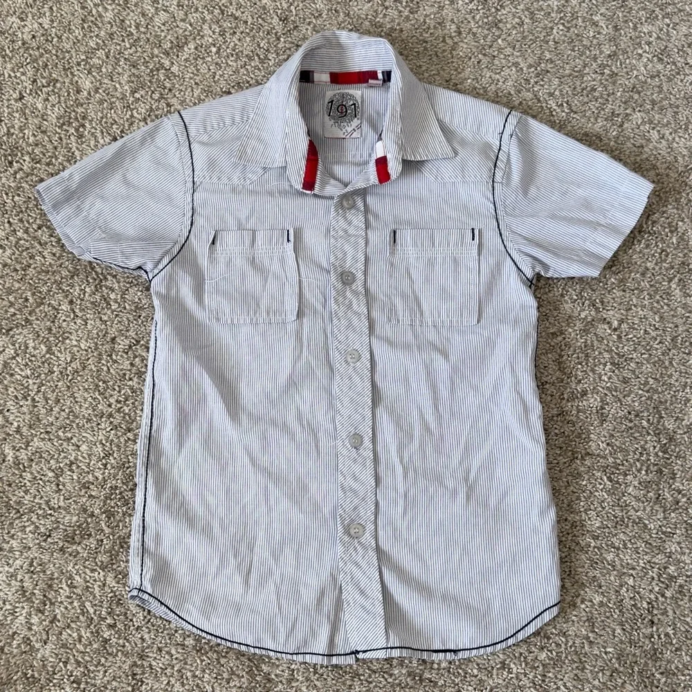 191 Unlimited Button down short sleeve collared striped tshirt shirt boys size 6 - Picture 1 of 6